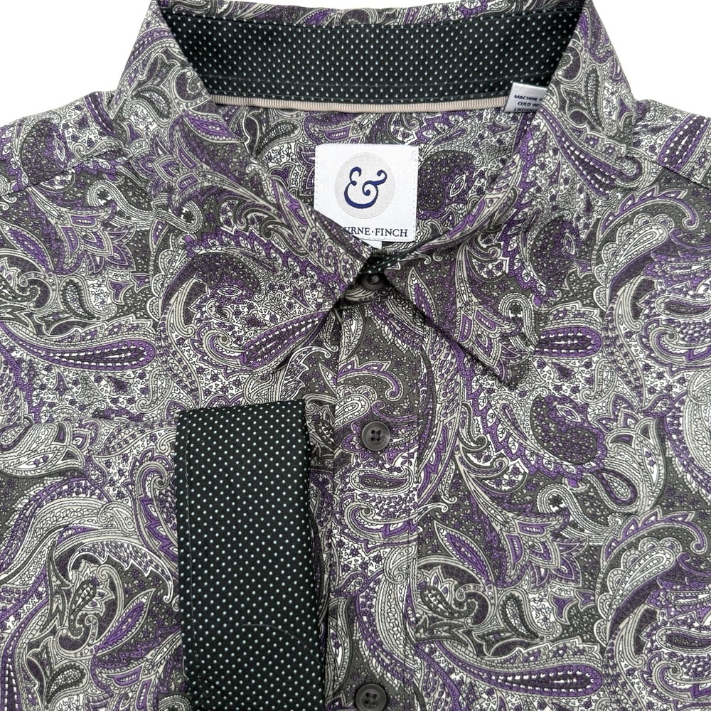 Kilburne & Finch Button Down Men XL Purple Paisley Long Sleeve Contrast Trim